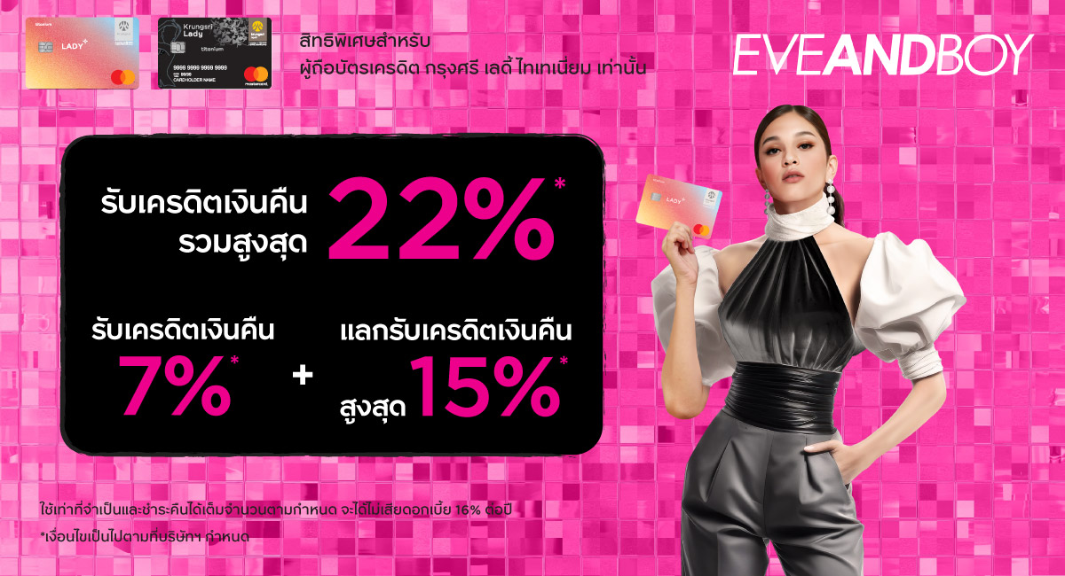 EVEANDBOY รับเครดิตเงินคืนรวมสูงสุด 22%*